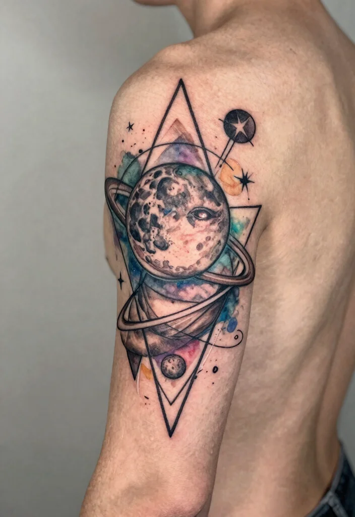 15 Moon and Saturn Tattoo Ideas: Cosmic Deep and Unique - 15. Combination of Elements 1