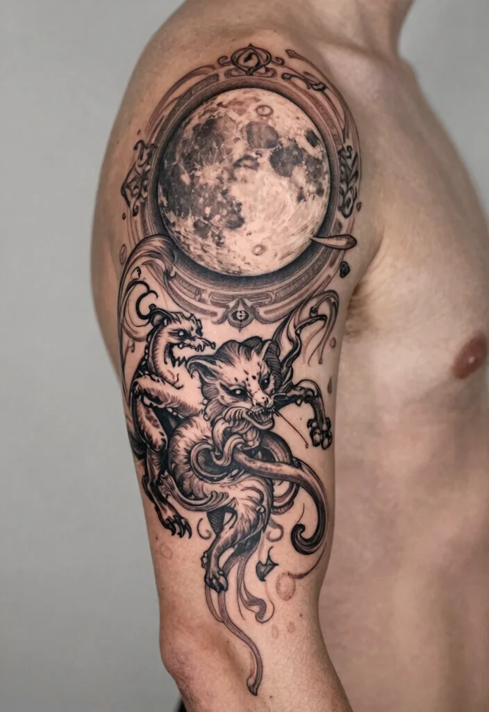 15 Moon and Saturn Tattoo Ideas: Cosmic Deep and Unique - 7. Mythical Moon and Saturn 1