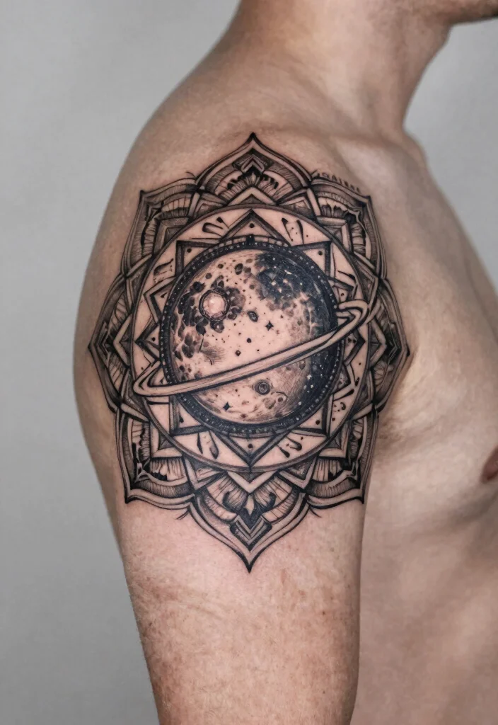 15 Moon and Saturn Tattoo Ideas: Cosmic Deep and Unique - 9. Cosmic Mandala 1