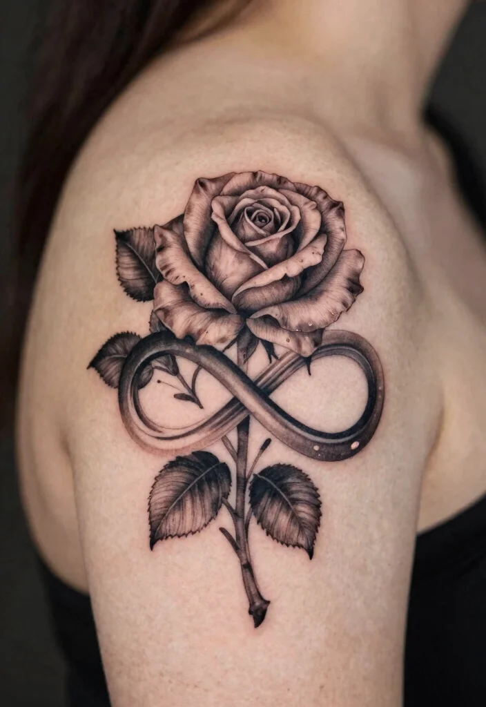 15 Rose Tattoo Design Ideas: Timeless, Elegant, and Meaningful - 15. Rose and Infinity Symbol Tattoo 1