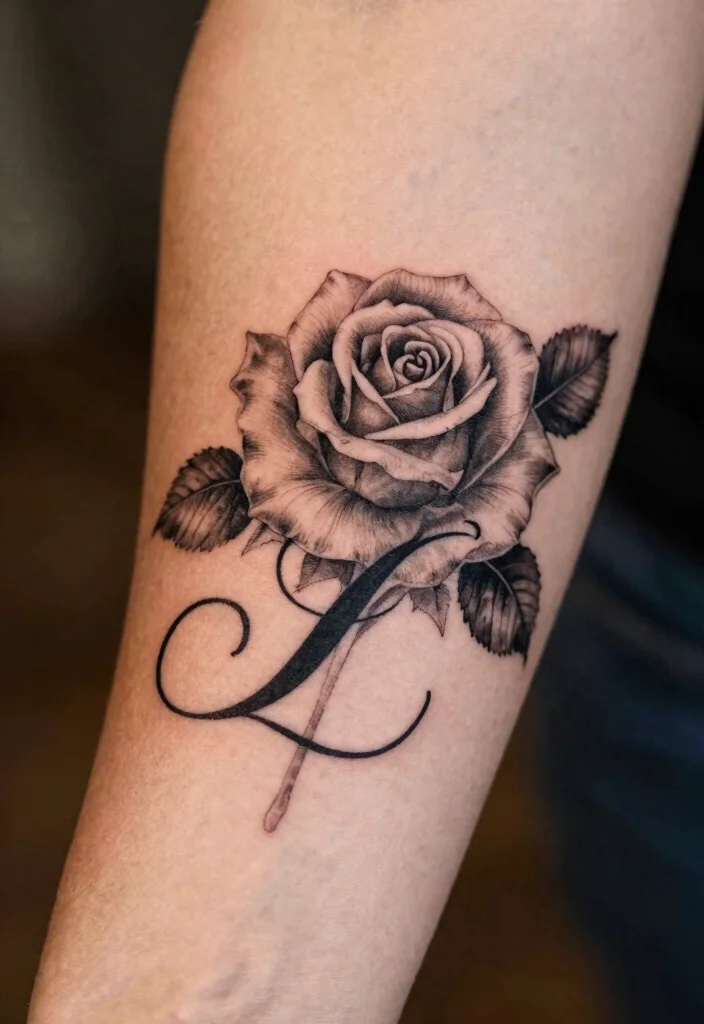 15 Rose Tattoo Design Ideas: Timeless, Elegant, and Meaningful - 6. Rose with Initials 1