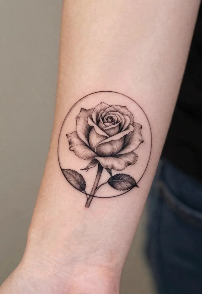 15 Rose Tattoo Design Ideas: Timeless, Elegant, and Meaningful - 8. Rose in a Circle 1