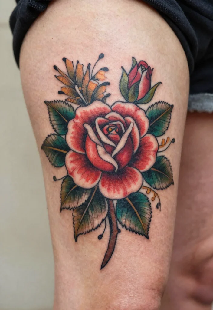 15 Rose Tattoo Design Ideas: Timeless, Elegant, and Meaningful - 9. Vintage Floral Rose Tattoo 1