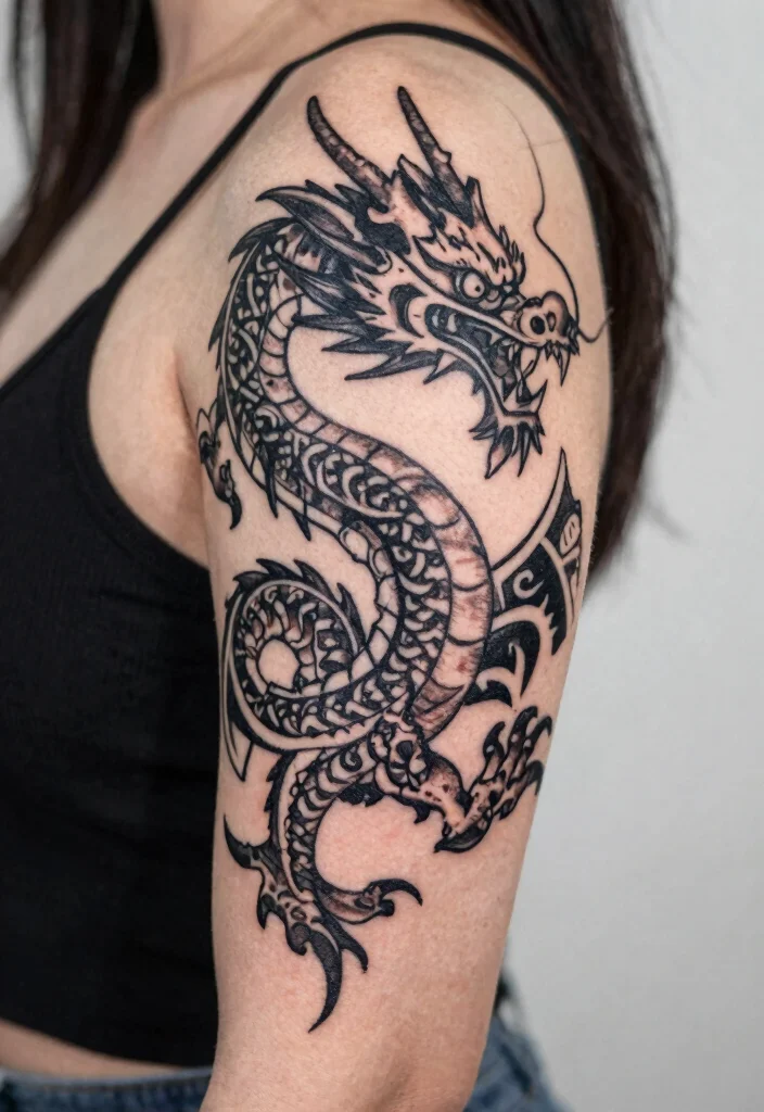 15 Small Dragon Tattoo Ideas Minimal but Full of Meaning - 14. The Tribal Dragon 1