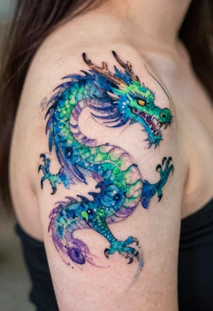 15 Small Dragon Tattoo Ideas Minimal but Full of Meaning - 3. The Watercolor Dragon 1