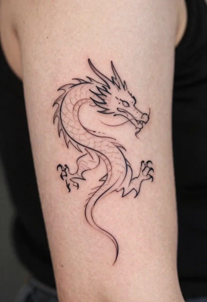 15 Small Dragon Tattoo Ideas Minimal but Full of Meaning - 5. The Minimalist Line Art Dragon 1