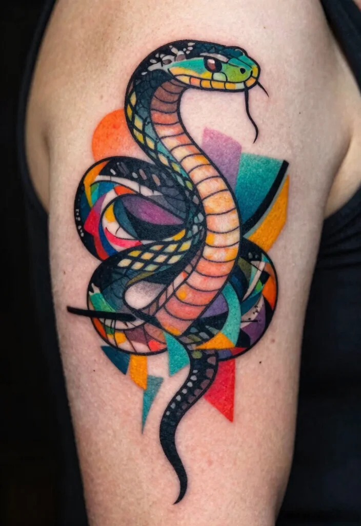 15 Snake Tattoo Design Ideas: Bold, Symbolic, and Timeless - 14. Abstract Snake Tattoo 1