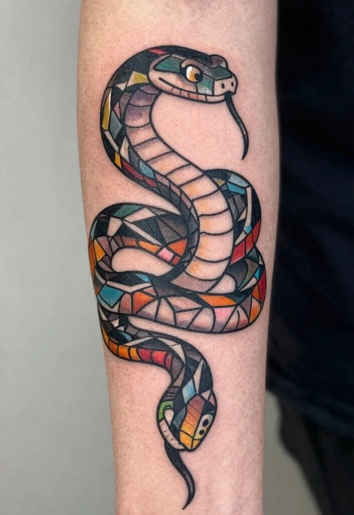 15 Snake Tattoo Design Ideas: Bold, Symbolic, and Timeless - 2. Geometric Snake Design 1