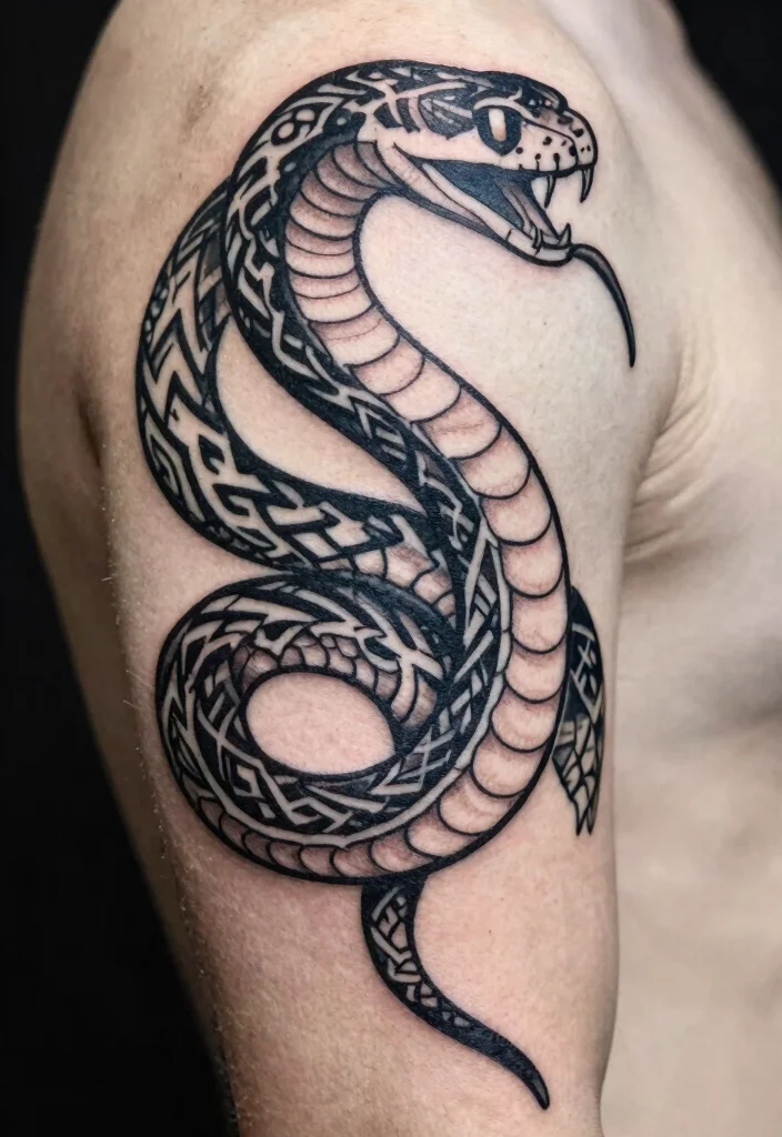 15 Snake Tattoo Design Ideas: Bold, Symbolic, and Timeless - 7. Tribal Snake Design 1