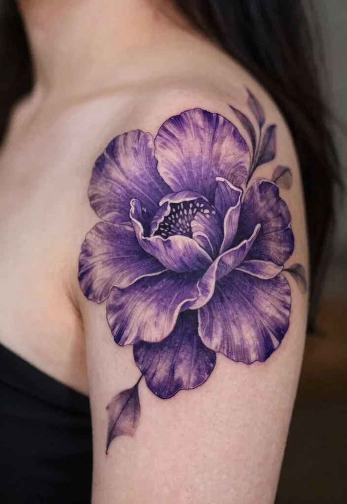 15 Violet Flower Tattoo Ideas: Soft, Feminine, and Meaningful - 12. Layered Violet Petals 1