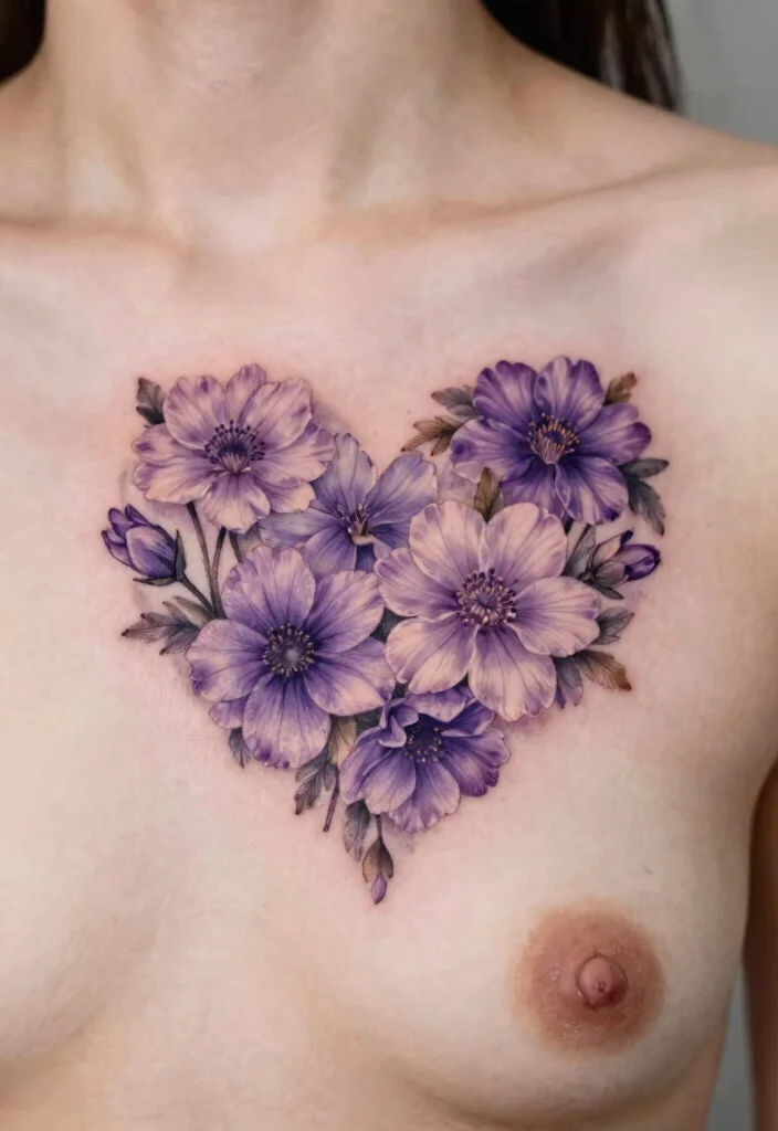 15 Violet Flower Tattoo Ideas: Soft, Feminine, and Meaningful - 13. Violets in a Heart 1