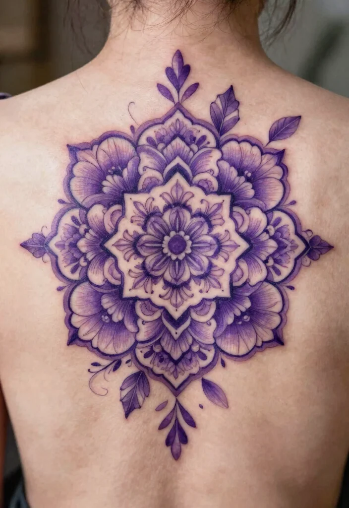 15 Violet Flower Tattoo Ideas: Soft, Feminine, and Meaningful - 14. Violet Floral Mandala 1