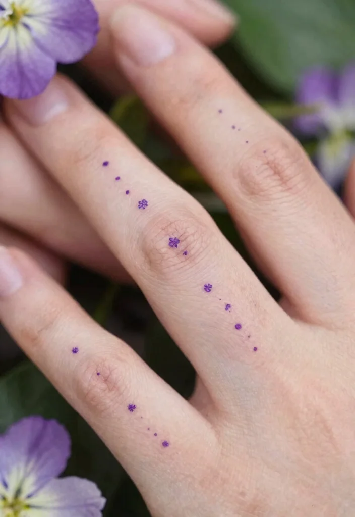 15 Violet Flower Tattoo Ideas: Soft, Feminine, and Meaningful - 4. Tiny Violet Floral Dots 1