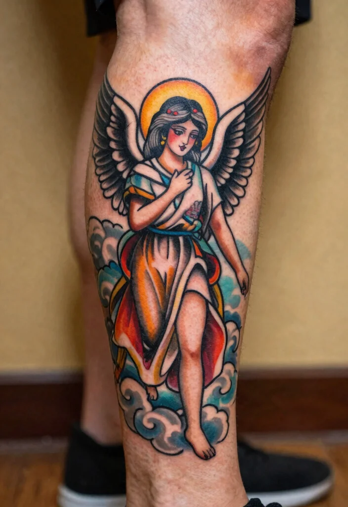 16 Angel Tattoo Men Ideas: Powerful, Masculine, and Meaningful - 12. Traditional Angel Design 1