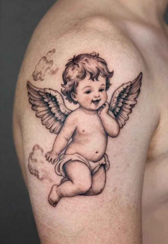16 Angel Tattoo Men Ideas: Powerful, Masculine, and Meaningful - 6. Cherubic Figures 1