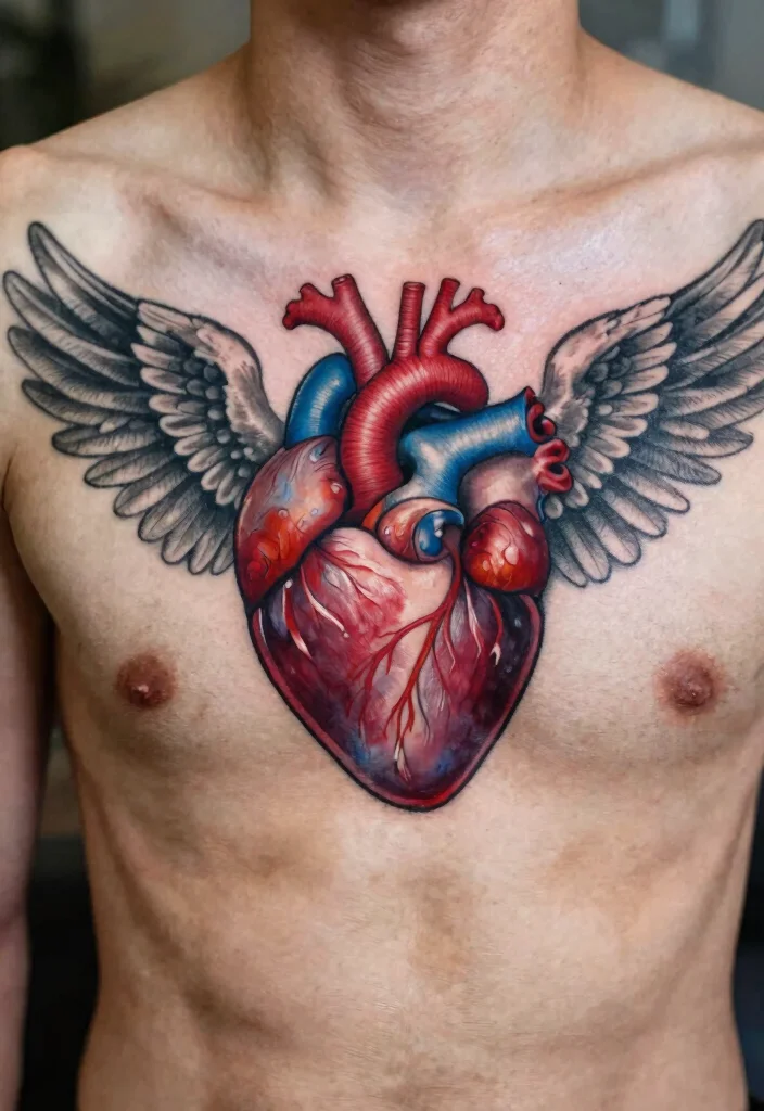 16 Angel Tattoo Men Ideas: Powerful, Masculine, and Meaningful - 9. Winged Heart 1