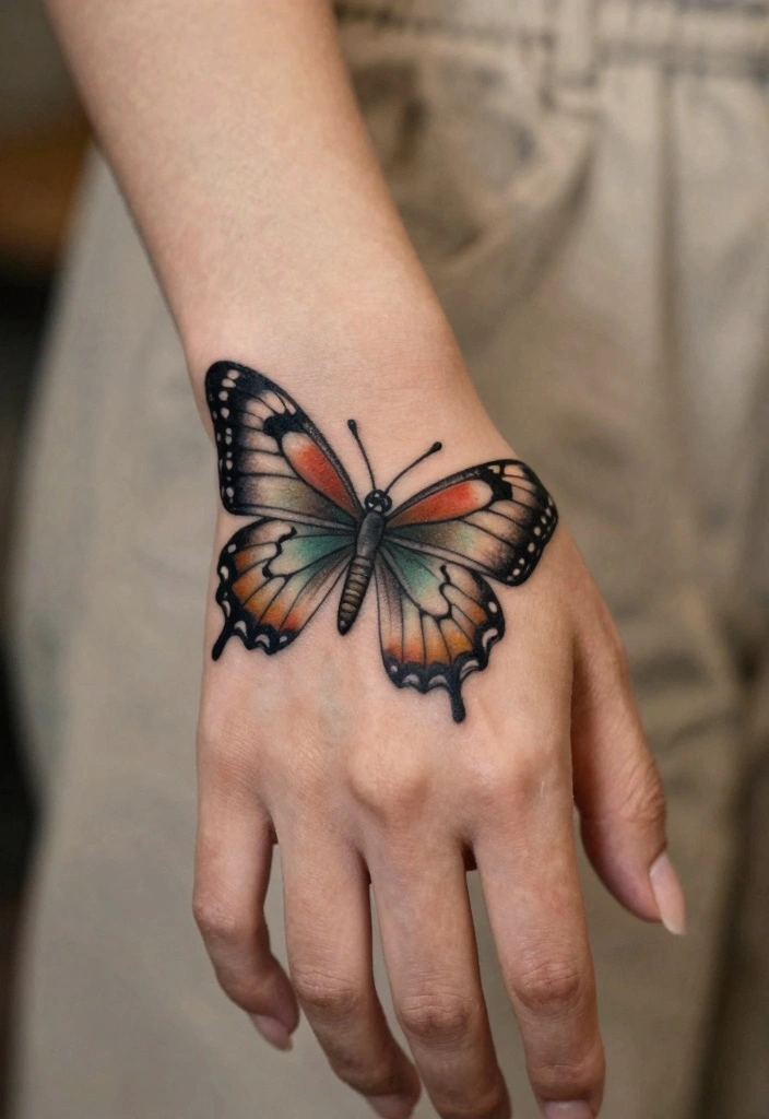 16 Butterfly Hand Tattoo Ideas: Bold, Delicate, and Eye-Catching - 15. Vintage Style Butterfly Tattoo 1