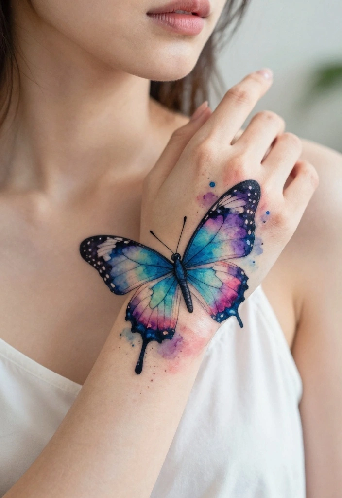 16 Butterfly Hand Tattoo Ideas: Bold, Delicate, and Eye-Catching - 2. Watercolor Butterfly 1