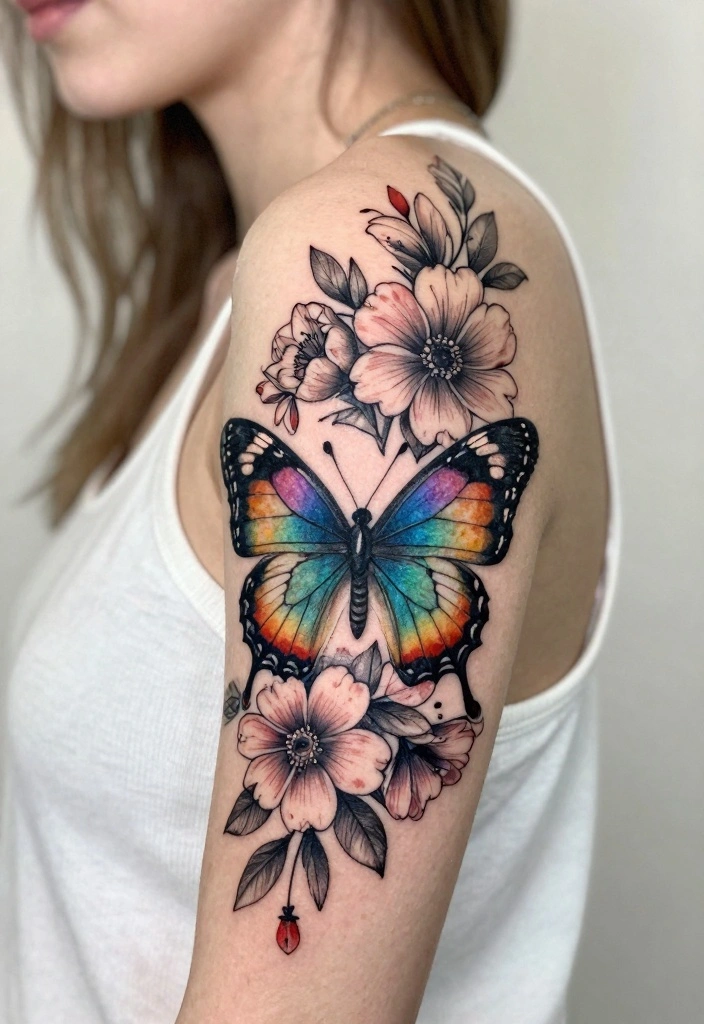 16 Butterfly Hand Tattoo Ideas: Bold, Delicate, and Eye-Catching - 4. Butterfly with Floral Accents 1