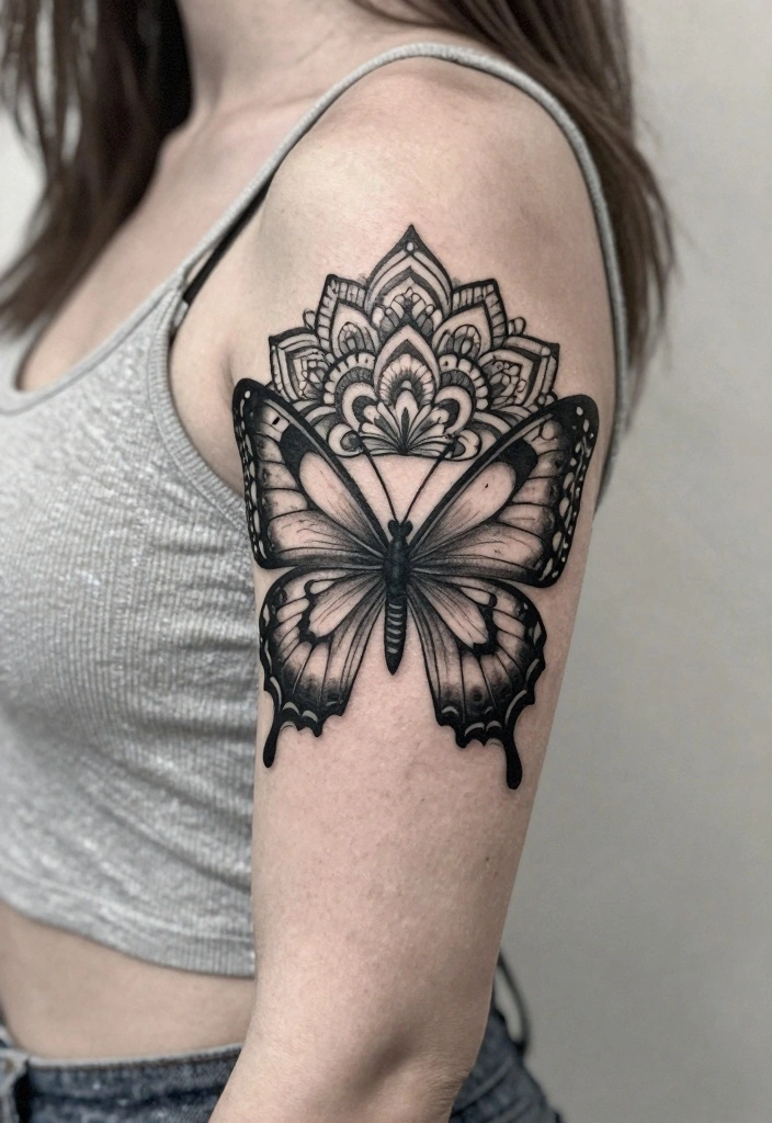16 Butterfly Hand Tattoo Ideas: Bold, Delicate, and Eye-Catching - 5. Mandala Butterfly 1
