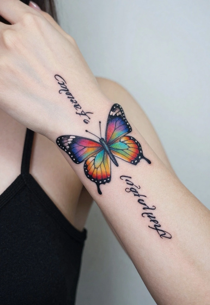 16 Butterfly Hand Tattoo Ideas: Bold, Delicate, and Eye-Catching - 7. Butterfly with Inspirational Quote 1
