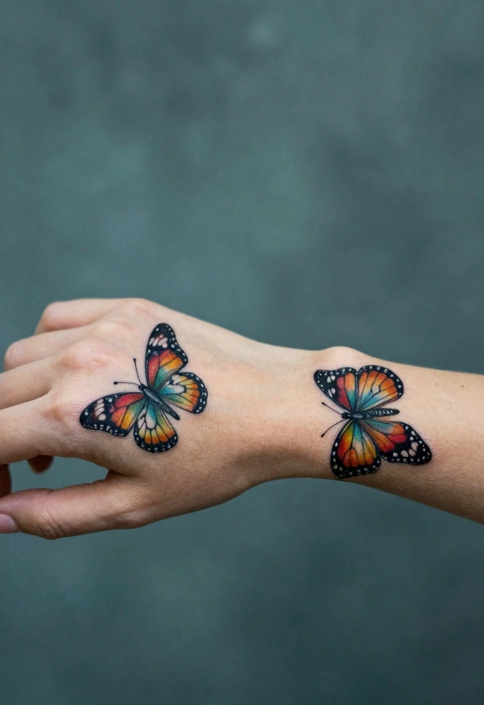 16 Butterfly Hand Tattoo Ideas: Bold, Delicate, and Eye-Catching - 9. Two Butterflies Together 1