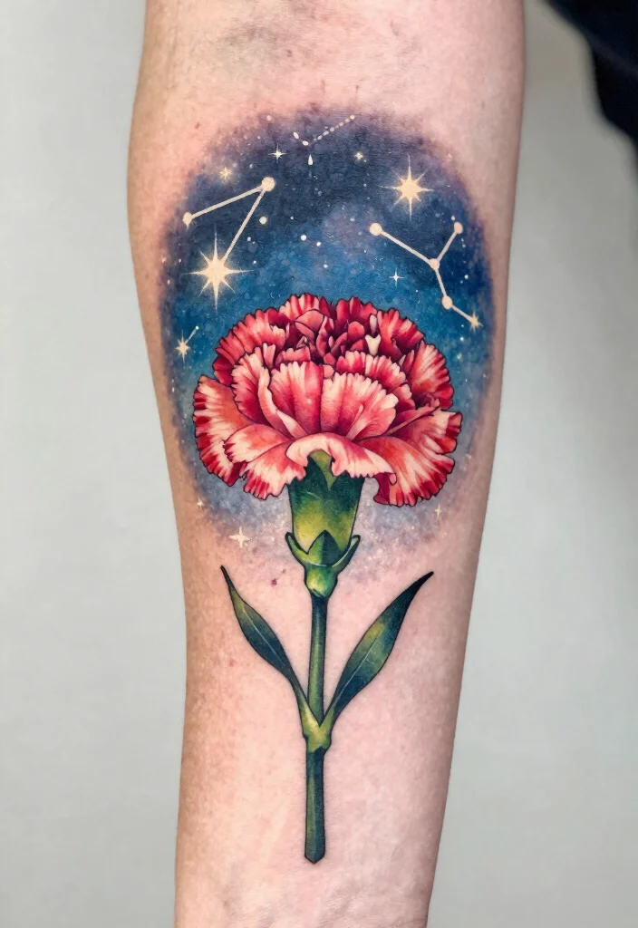 16 Carnation Flower Tattoo Ideas: Elegant, Symbolic, and Timeless - 14. Carnation and Starry Night 1
