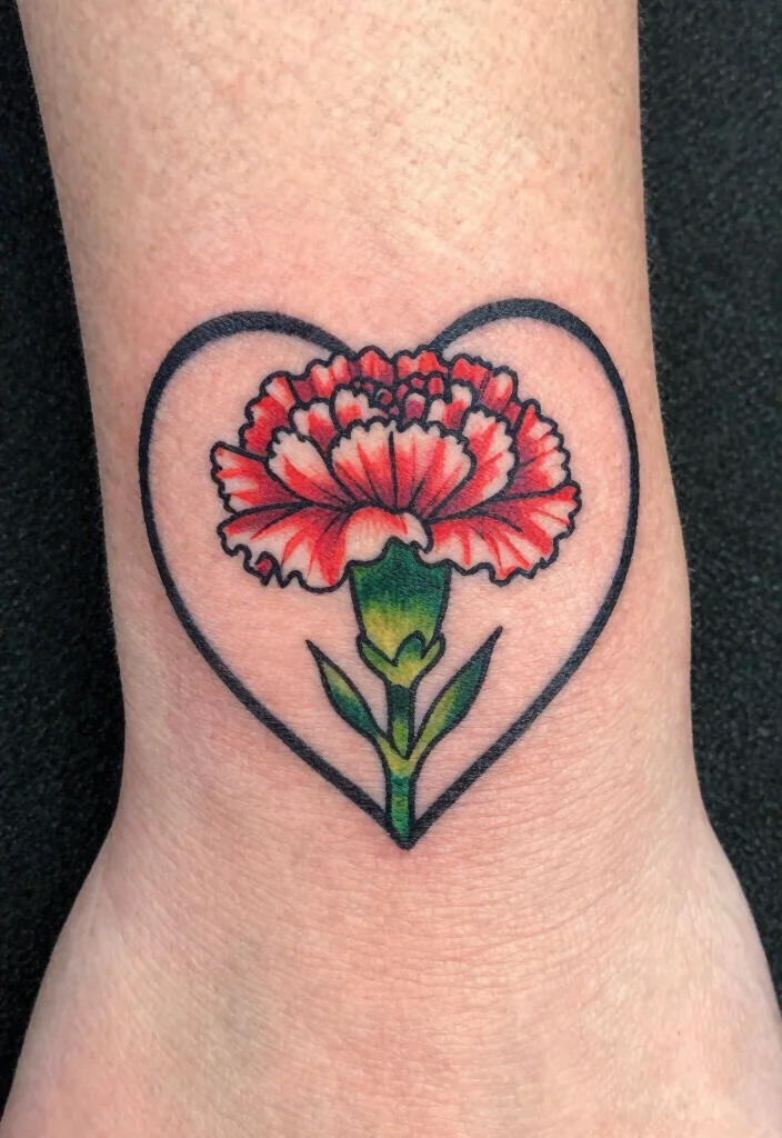 16 Carnation Flower Tattoo Ideas: Elegant, Symbolic, and Timeless - 16. Carnation in a Heart 1