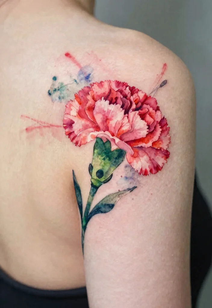 16 Carnation Flower Tattoo Ideas: Elegant, Symbolic, and Timeless - 2. Watercolor Carnation Blooms 1