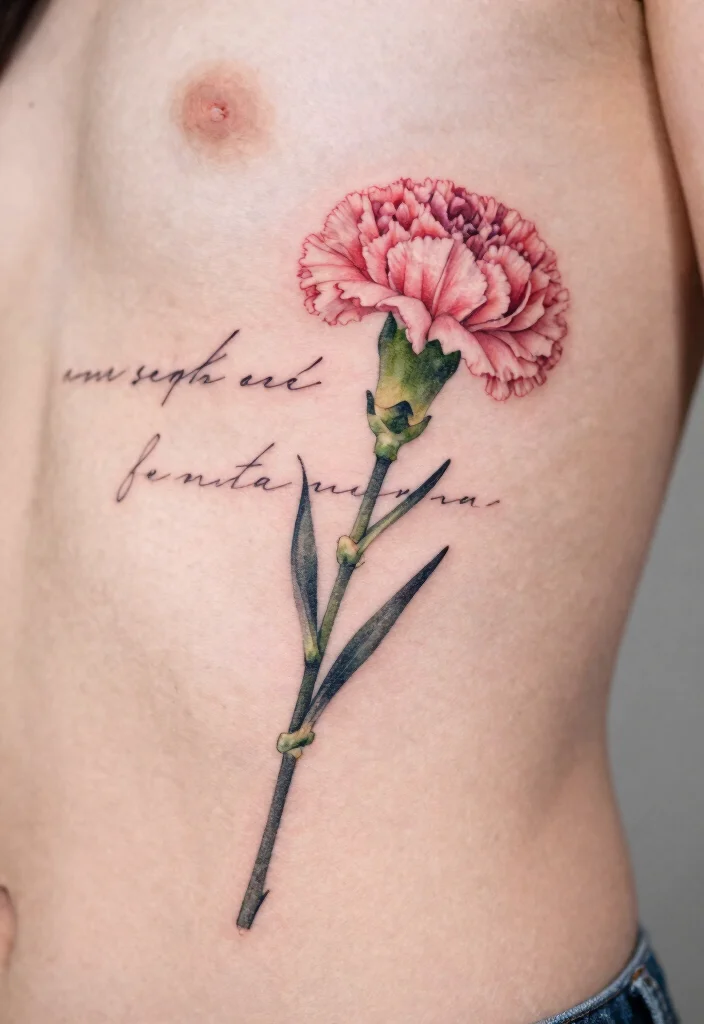 16 Carnation Flower Tattoo Ideas: Elegant, Symbolic, and Timeless - 5. Carnation with Inspirational Quote 1