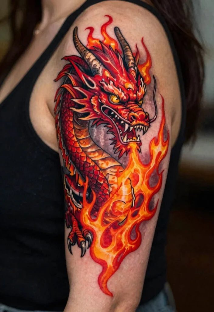 16 Dragon Tattoo for Women Ideas: Elegant, Powerful, and Unique - 14. Fiery Dragon Breath 1