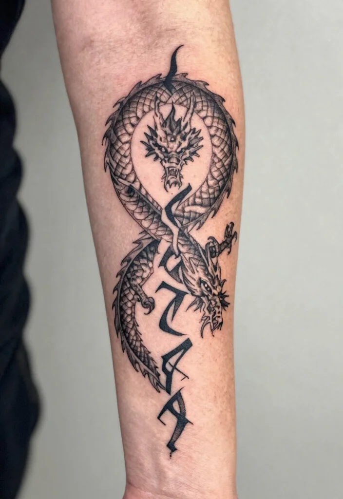 16 Dragon Tattoo for Women Ideas: Elegant, Powerful, and Unique - 15. Symbolic Dragon Rune Tattoo 1