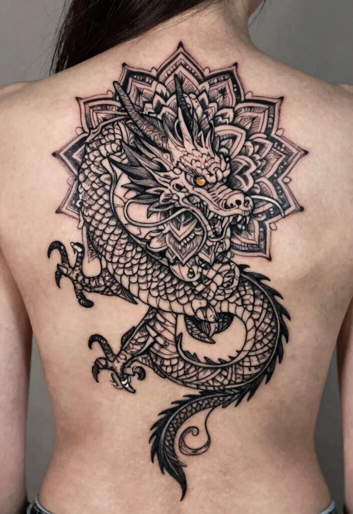 16 Dragon Tattoo for Women Ideas: Elegant, Powerful, and Unique - 2. Intricate Dragon Mandala 1