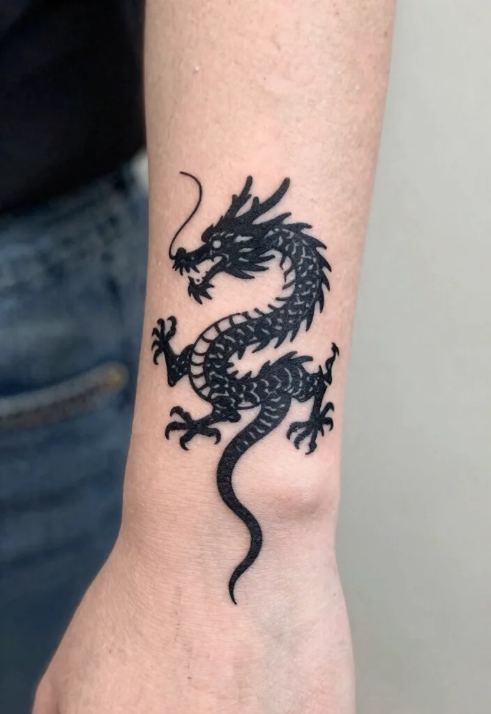 16 Dragon Tattoo for Women Ideas: Elegant, Powerful, and Unique - 3. Fierce Dragon Silhouette 1