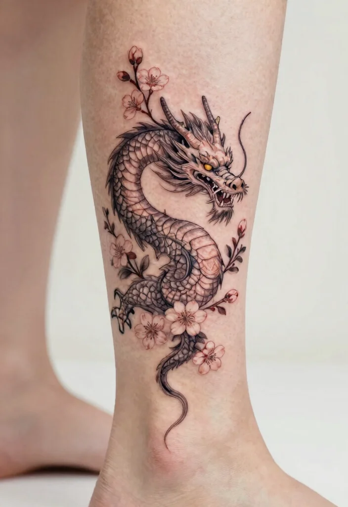 16 Dragon Tattoo for Women Ideas: Elegant, Powerful, and Unique - 4. Elegant Floral Dragon 1