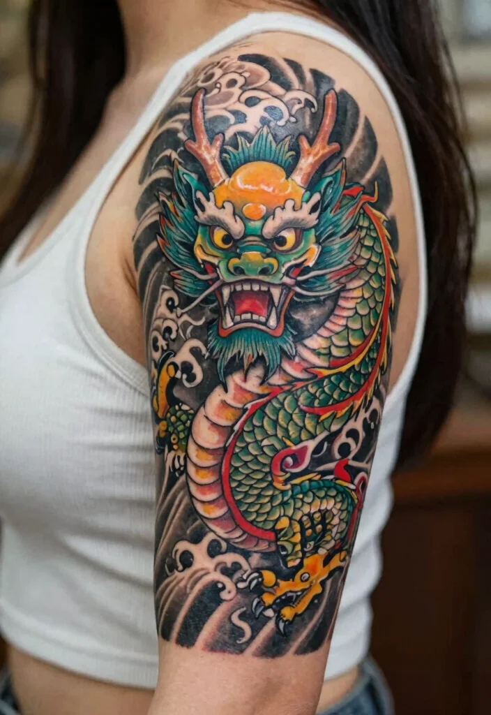 16 Dragon Tattoo for Women Ideas: Elegant, Powerful, and Unique - 5. Bold Traditional Dragon 1