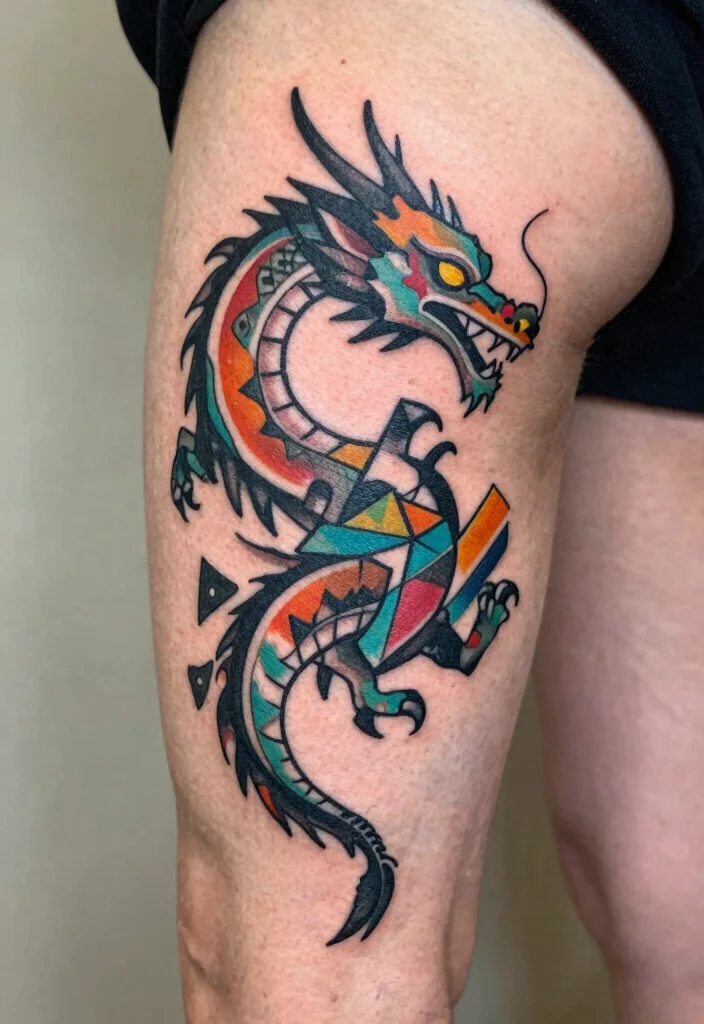 16 Dragon Tattoo for Women Ideas: Elegant, Powerful, and Unique - 6. Geometric Dragon Design 1