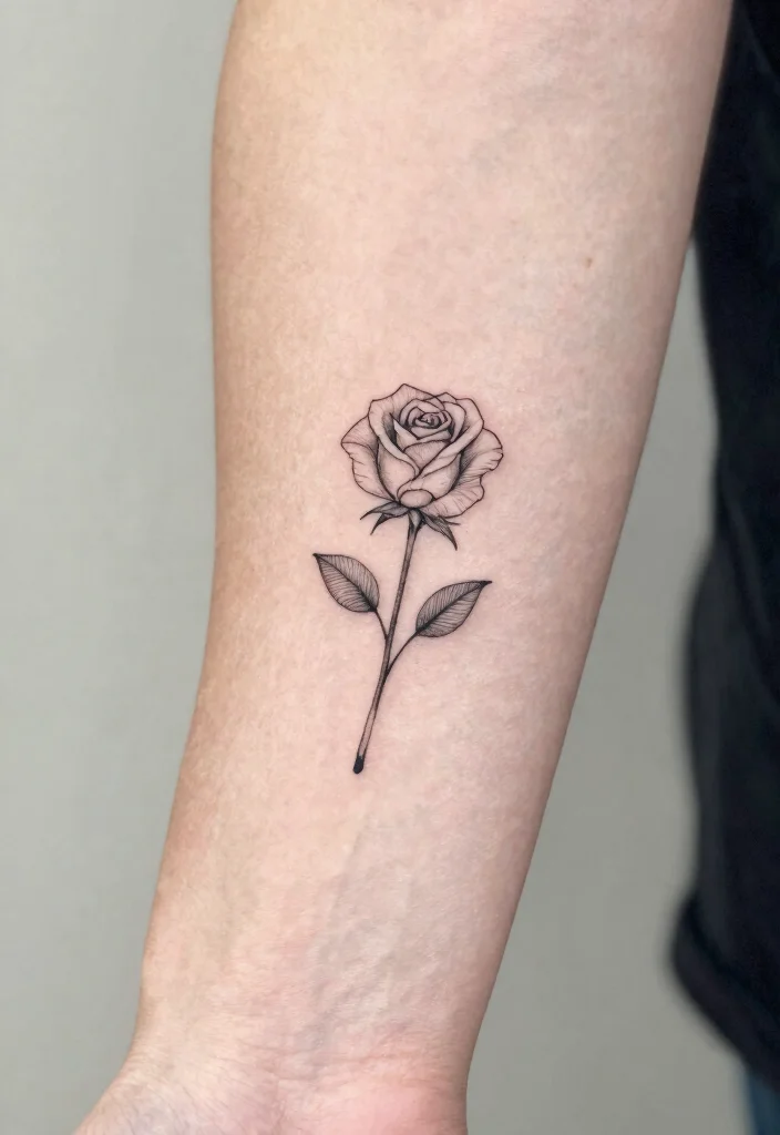 16 Fine Line Rose Tattoo Ideas: Minimal, Soft, and Delicate - 12. Minimal Rose with Quote 1
