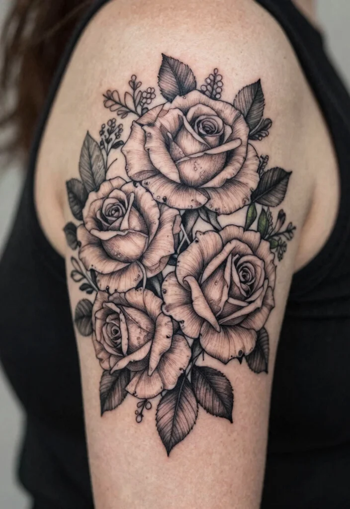 16 Fine Line Rose Tattoo Ideas: Minimal, Soft, and Delicate - 14. Rose Wreath Tattoo 1