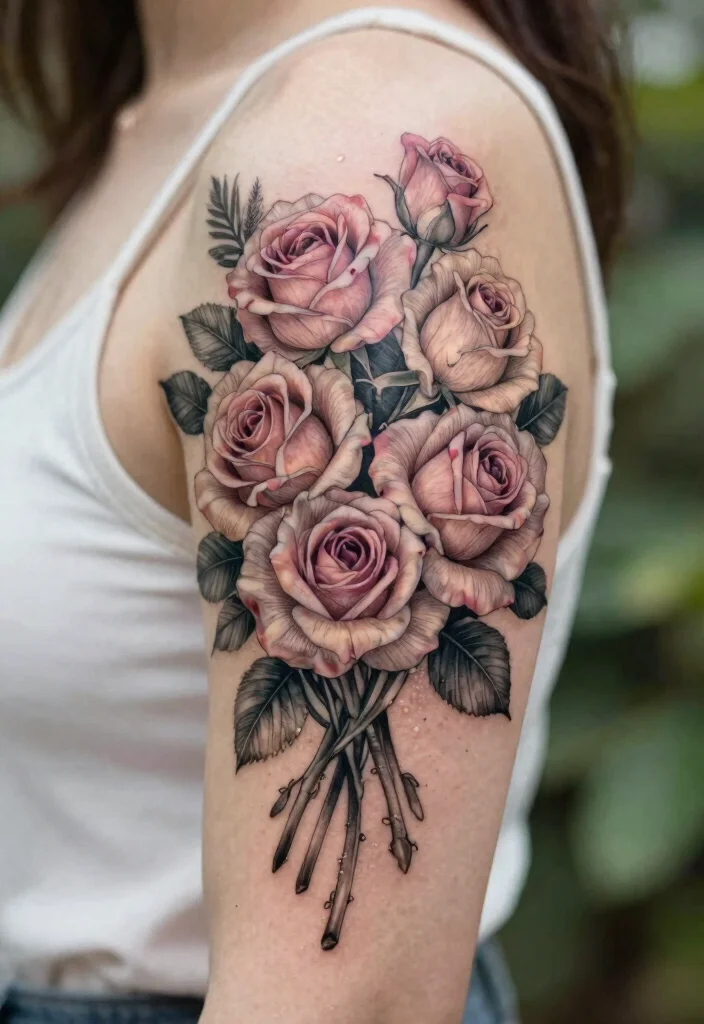 16 Fine Line Rose Tattoo Ideas: Minimal, Soft, and Delicate - 2. Bouquet of Roses 1