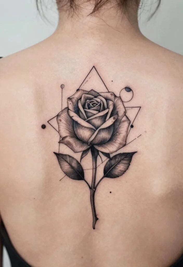 16 Fine Line Rose Tattoo Ideas: Minimal, Soft, and Delicate - 3. Geometric Rose 1