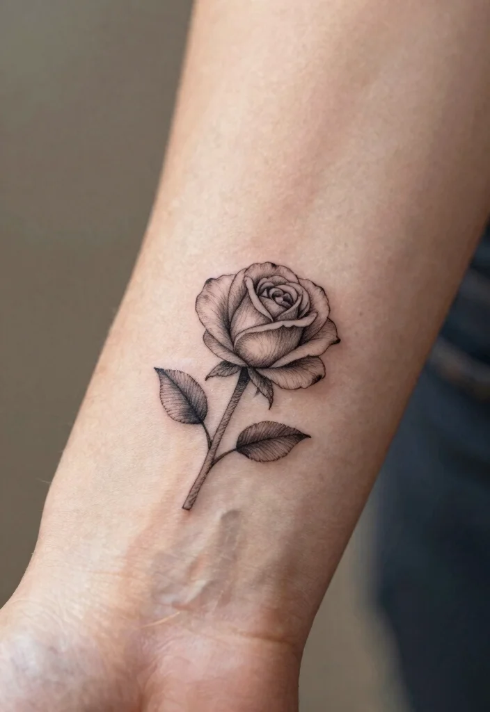 16 Fine Line Rose Tattoo Ideas: Minimal, Soft, and Delicate - 5. Small Rose Tattoo 1