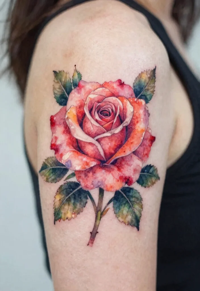 16 Fine Line Rose Tattoo Ideas: Minimal, Soft, and Delicate - 6. Watercolor Rose Tattoo 1