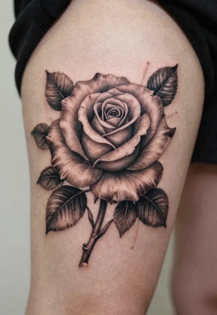 16 Fine Line Rose Tattoo Ideas: Minimal, Soft, and Delicate - 8. Rose in Bloom 1