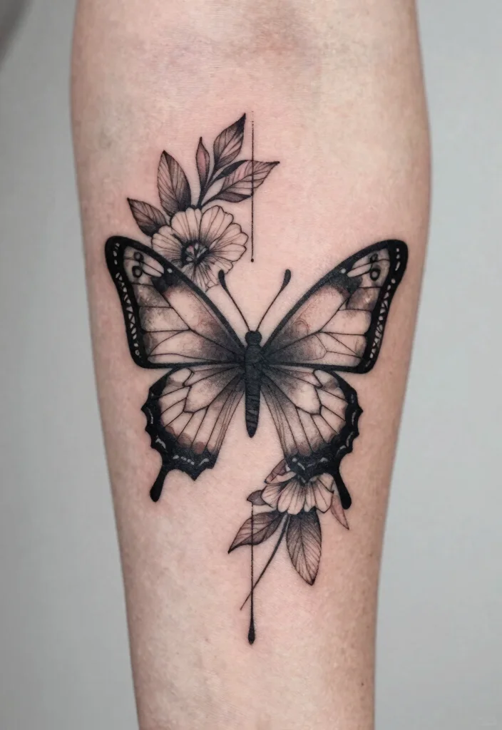 16 Flower and Butterfly Tattoo Ideas: Elegant Balanced Designs - 3. Geometric Butterfly with Floral Patterns 1
