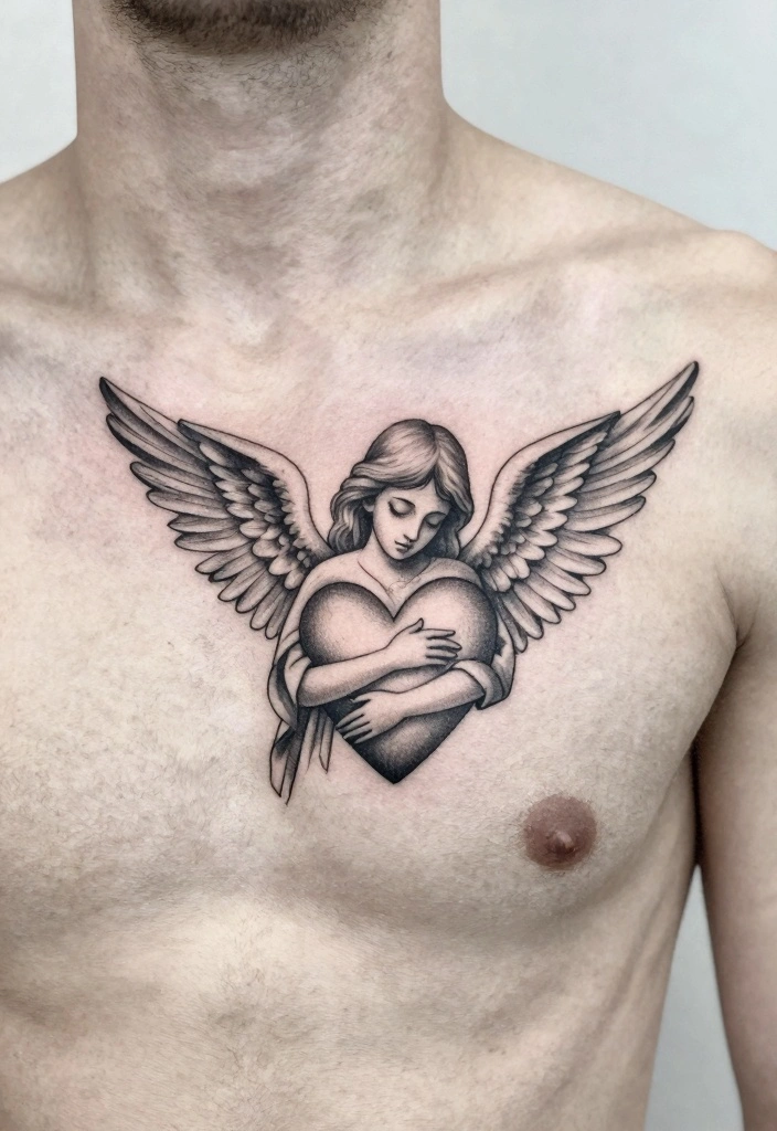 16 Guardian Angel Tattoo for Men Ideas Protective and Emotional - 10. Protective Angel Embrace 1