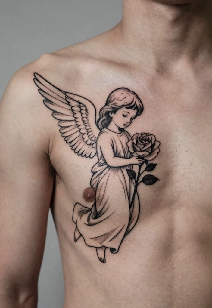 16 Guardian Angel Tattoo for Men Ideas Protective and Emotional - 12. Angel with Rose 1