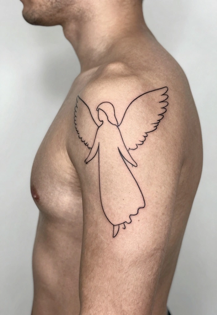 16 Guardian Angel Tattoo for Men Ideas Protective and Emotional - 14. Guardian Angel Outline 1