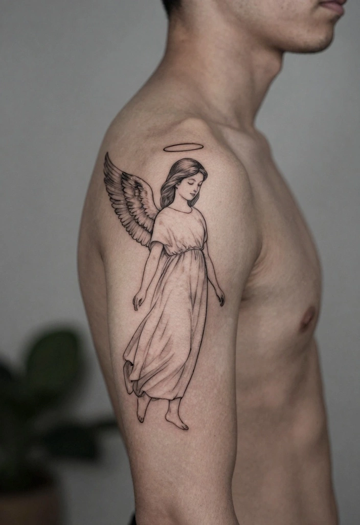 16 Guardian Angel Tattoo for Men Ideas Protective and Emotional - 3. Angel with Halo 1