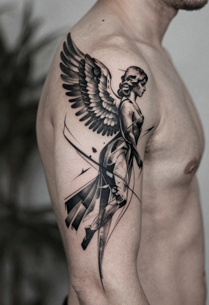 16 Guardian Angel Tattoo for Men Ideas Protective and Emotional - 4. Abstract Guardian Angel 1